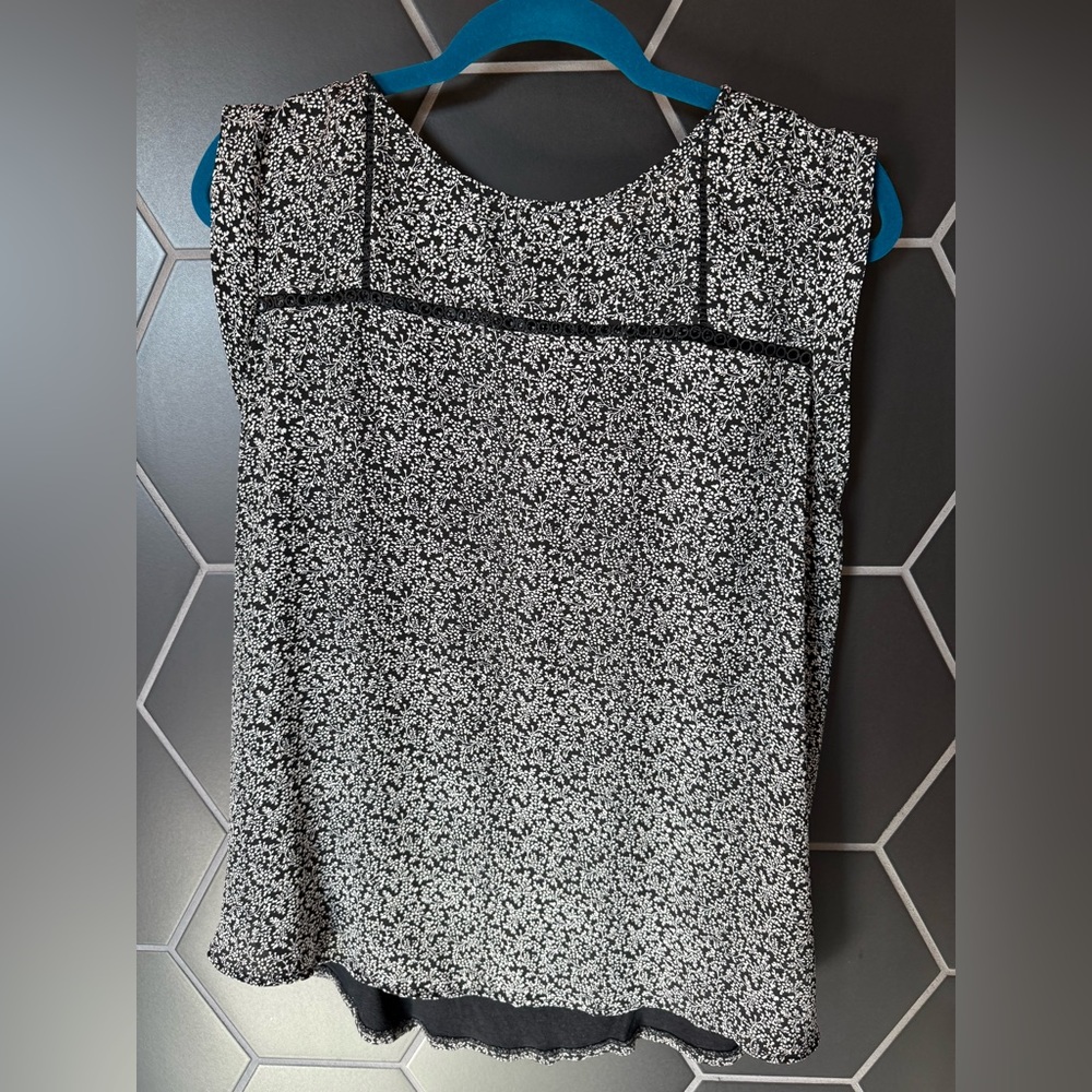 Loft Black and White Floral Shell Blouse with lace detail